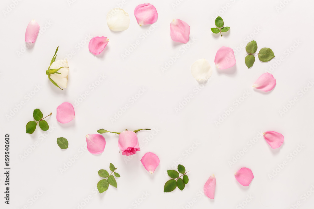 Roses and leaves top view Roses and leaves top view