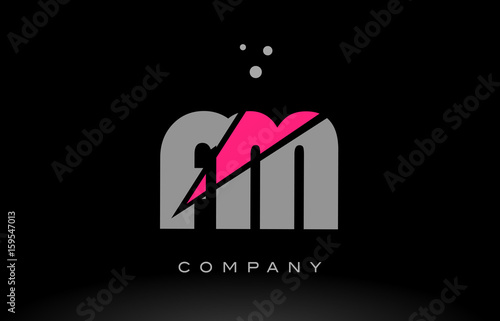 fm f m alphabet letter logo pink grey black icon