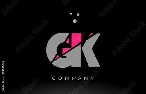gk g k alphabet letter logo pink grey black icon