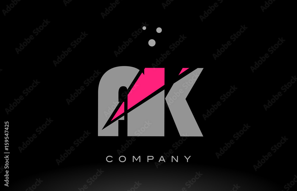 ak a k alphabet letter logo pink grey black icon