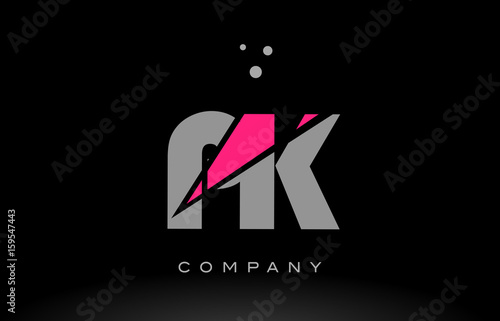 pk p k alphabet letter logo pink grey black icon