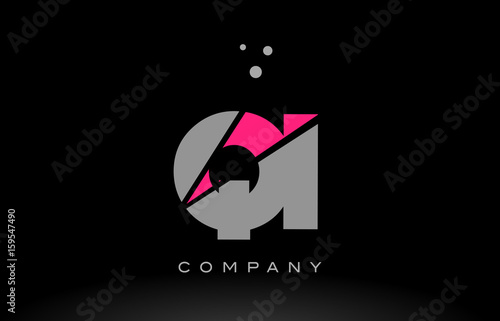 qi q i alphabet letter logo pink grey black icon