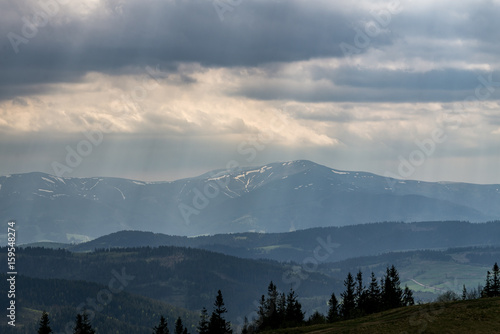 Carpathians  mountains from a height in the town of Slavsk