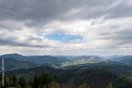 Carpathians, mountains from a height in the town of Slavsk