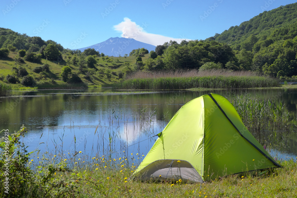 Wild Camp On Lake In Nebrodi Park, Sicily