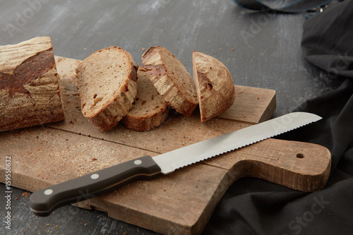 Fresh bread on wooden board