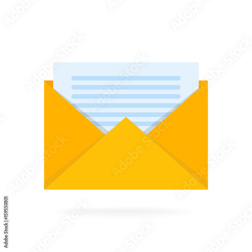 Mail envelope icon with documents. Email send concept vector illustration