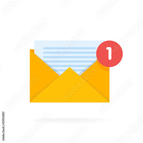 Mail envelope icon with documents. Email send concept vector illustration