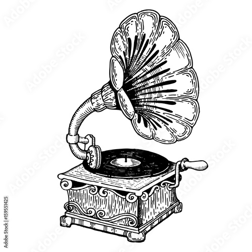 Gramophone engraving style vector