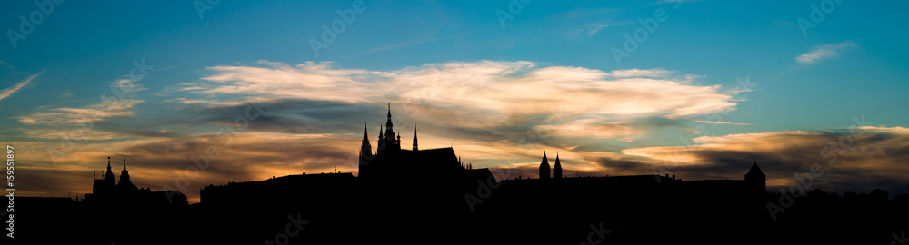 Night silhouette skyline panorama of Prague