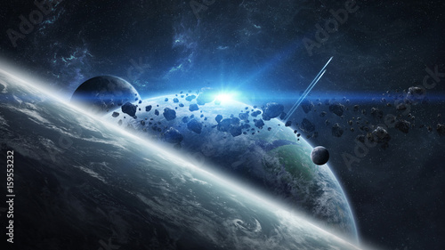 Fototapeta Naklejka Na Ścianę i Meble -  Distant planet system in space 3D rendering