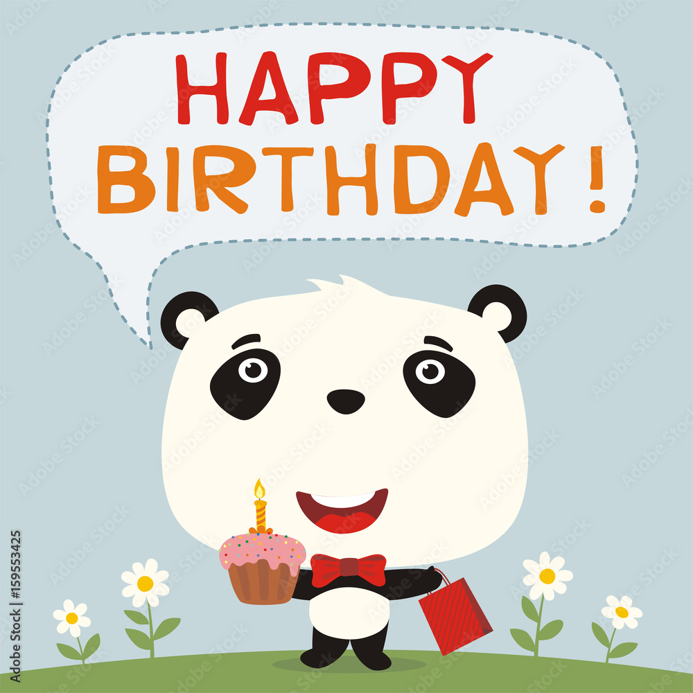 Happy birthday! Funny panda bear with birthday cake and gift. Birthday card with panda bear in cartoon style. Stock Vector | Adobe Stock Happy birthday! Funny panda bear with birthday cake and gift. Birthday card with panda bear in cartoon style. Stock Vector | Adobe Stock