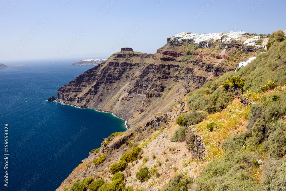 Beautiful view of the Santorini island, with caldera and Aegean Sea, Greece