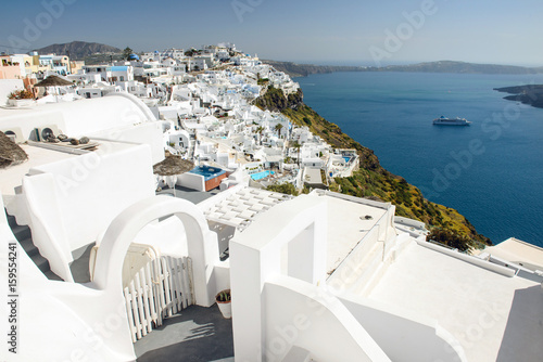 Typical architecture of houses on Santorini island, Greece