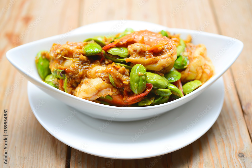 Stir-fried Stink Bean with Prawn, Asian Food Stir-fried Stink Bean with Prawn, Asian Food