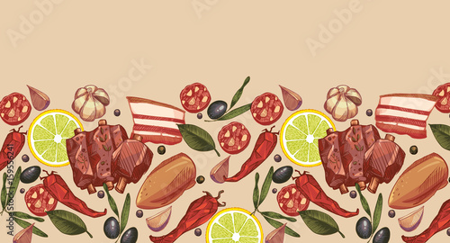 Vector Color hand-drawn meat menu set design banner advertising