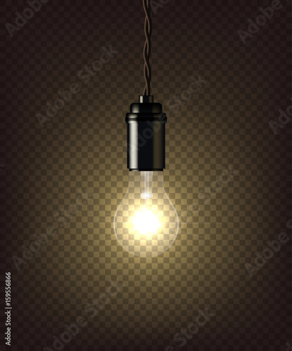 Vector isolated vintage lamp on dark transparent background.