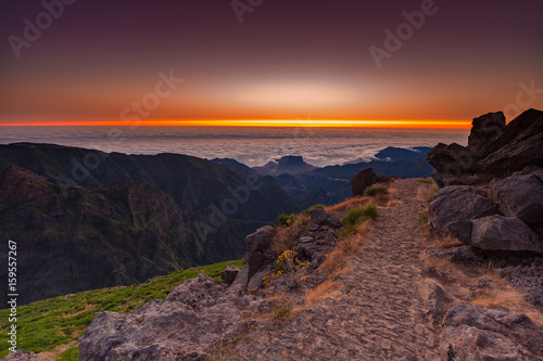 Madeira mountains landscape with sunrise or sunset