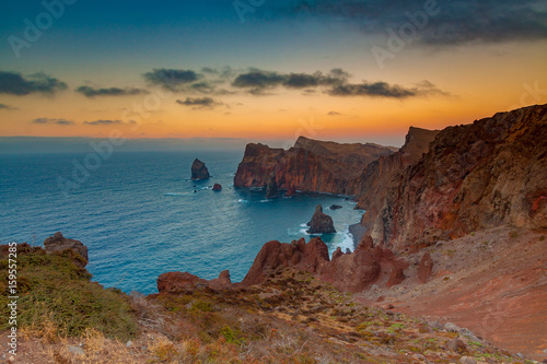 Madeira seascape with sunrise or sunset sky