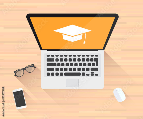 Student Graduation Cap Icon Laptop Illustration