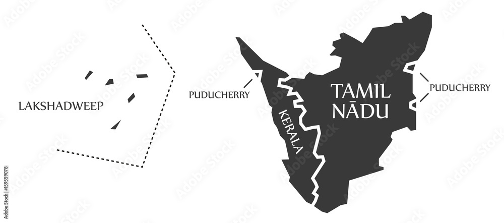 Tamil Nadu Pondicherry Map Lakshadweep Island - Puducherry - Kerala - Tamil Nadu Map Illustration Of  Indian States Stock Vector | Adobe Stock