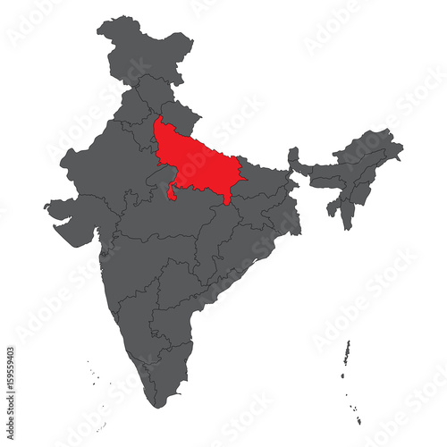Uttar Pradesh red on gray India map vector