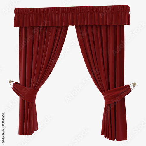 Classic red curtain. Isolated on white. 3D illustration