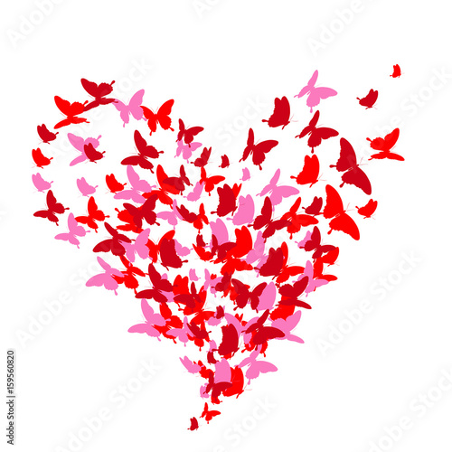 pink heart  butterflies  valentine card