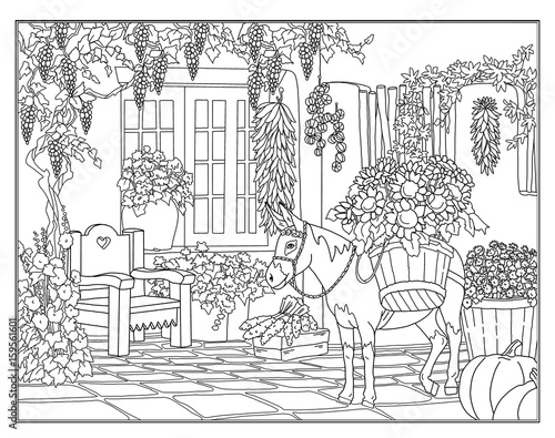 Wallpaper Mural Coloring page  The donkey with sunflowers at the garden Torontodigital.ca