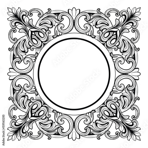 Vintage Imperial Baroque Mirror round frame. Vector French Luxury rich intric...