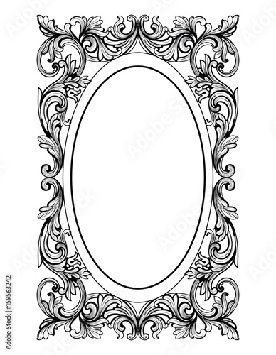 Vintage Mirror oval frame. Vector French Luxury rich intricate ornaments. Victorian Royal Style decor