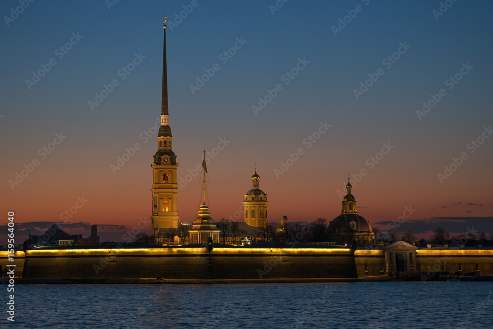Peter and Paul fortress in sunset, Saint-Petersburg, Russia