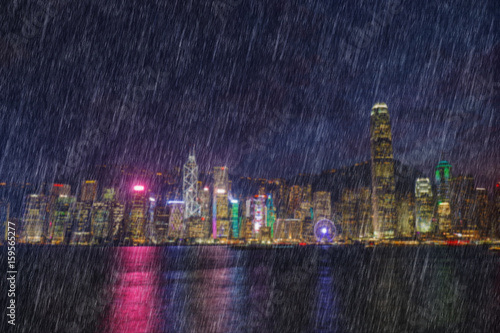 falling rain in victoria harbour, Hong Kong
