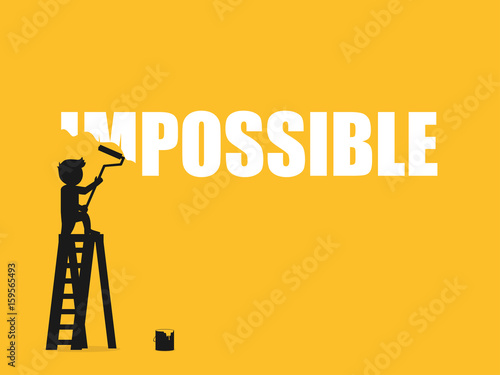 Businessman erasing the word impossible. Vector illustration.