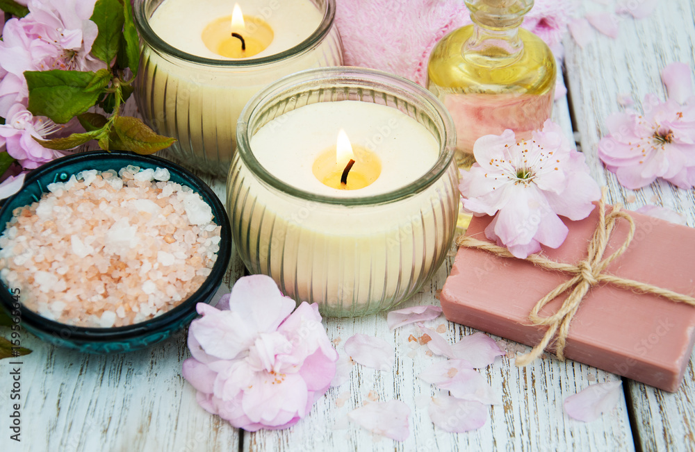 Spa products with sakura blossom Spa products with sakura blossom