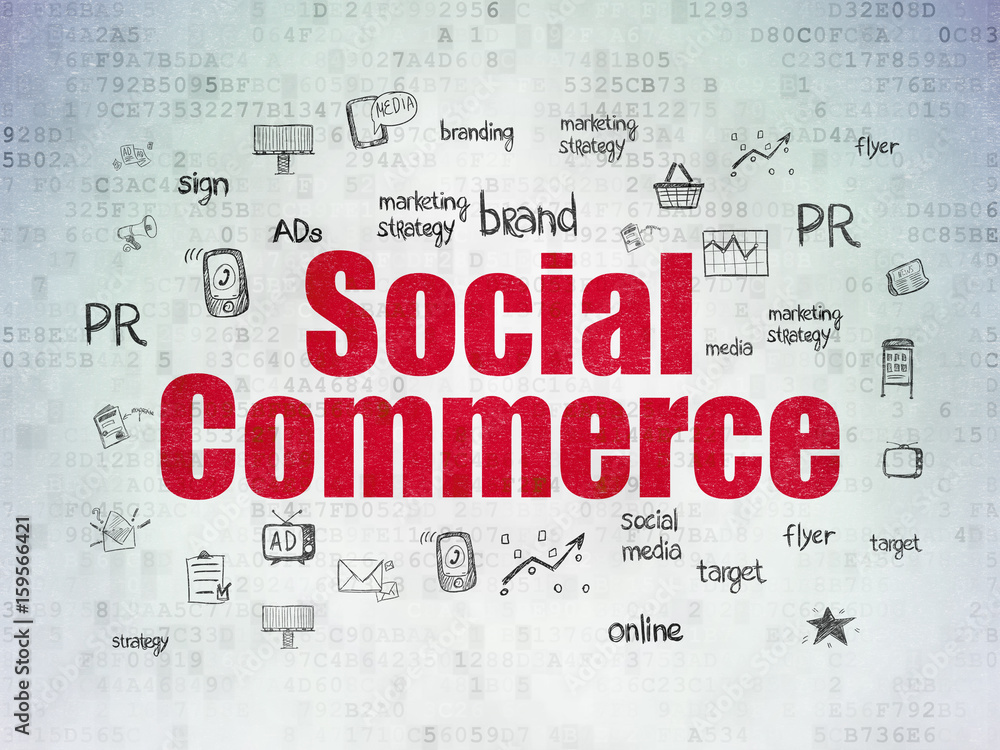 Advertising concept: Social Commerce on Digital Data Paper background Advertising concept: Social Commerce on Digital Data Paper background