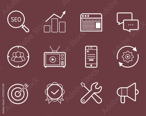 Seo, smm, development and marketing vector icon set.