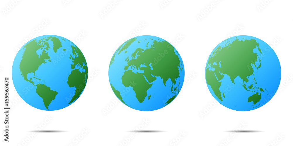 Earth globe isolated. Planet Earth set of different continents view. Ready for animation set of Earth globe.
