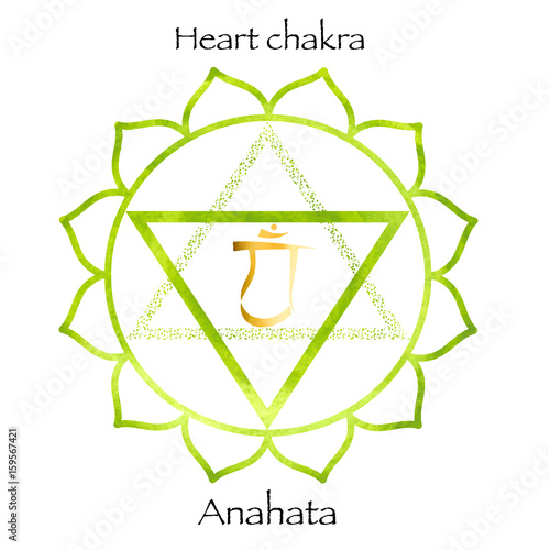 forth chakra anahata on green watercolor background