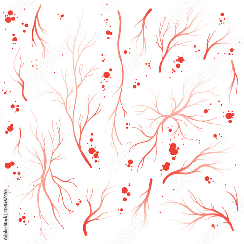 Human eye veins, arteries and blood drops vector set