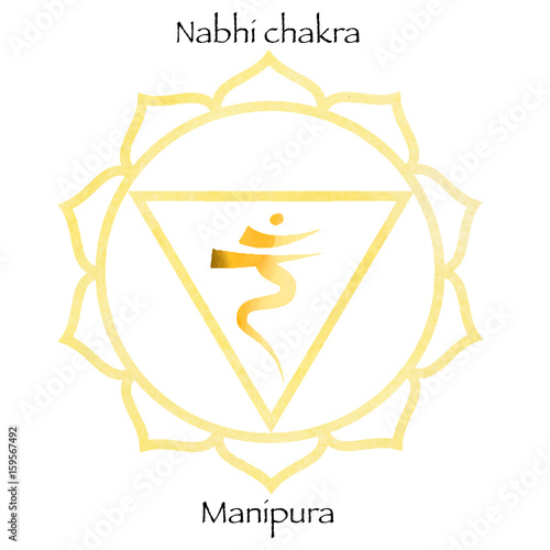 Third chakra manipura over yellow watercolor background