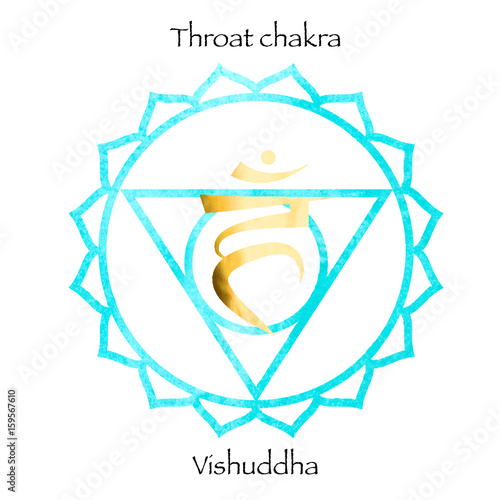 fifth Throat chakra visuddha on light blue watercolor background