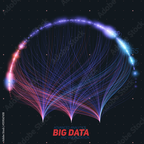Vector abstract colorful big data information sorting visualization. Social network, financial analysis of complex databases. Visual information complexity clarification. Intricate data graphic