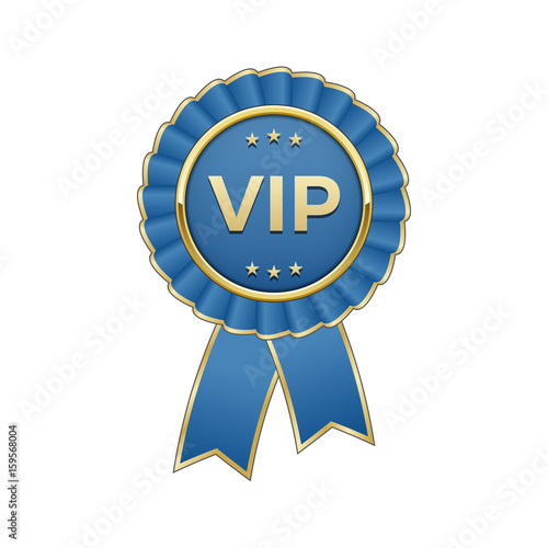Blue and gold "Vip" award rosette with ribbon
