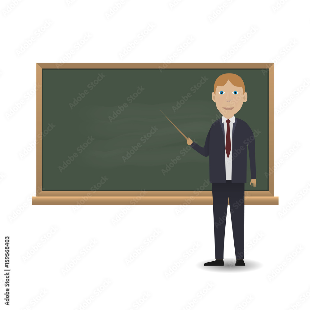Young teacher standing in front of blackboard Young teacher standing in front of blackboard