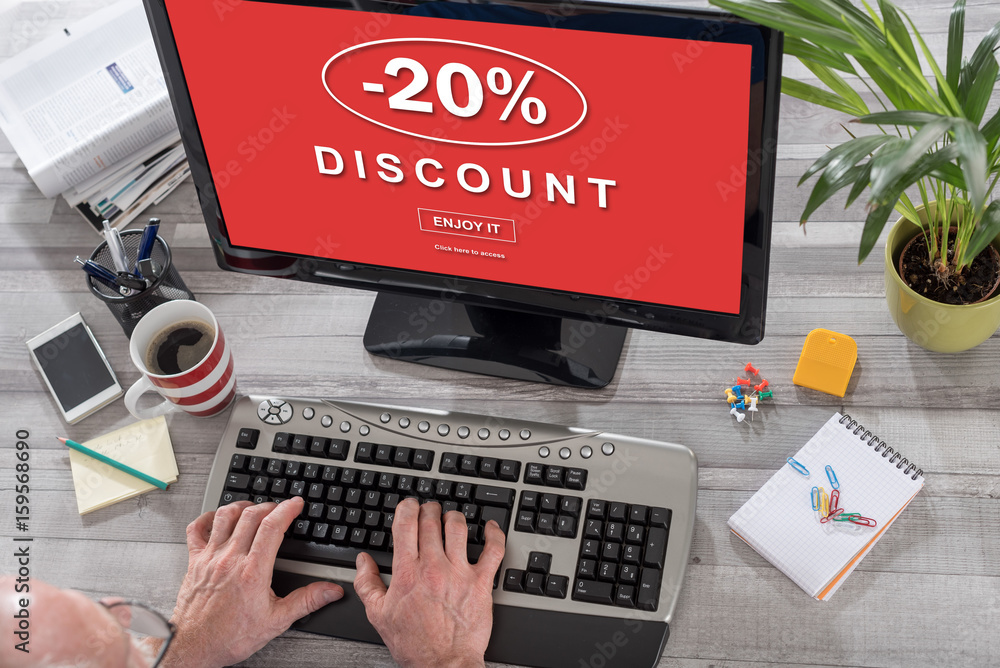 Discount concept on a computer Discount concept on a computer