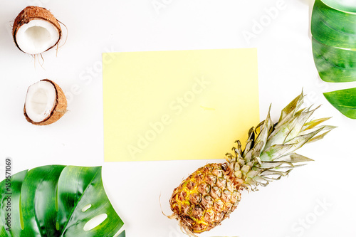 tropical fruits for summer design on white background top view mock-up