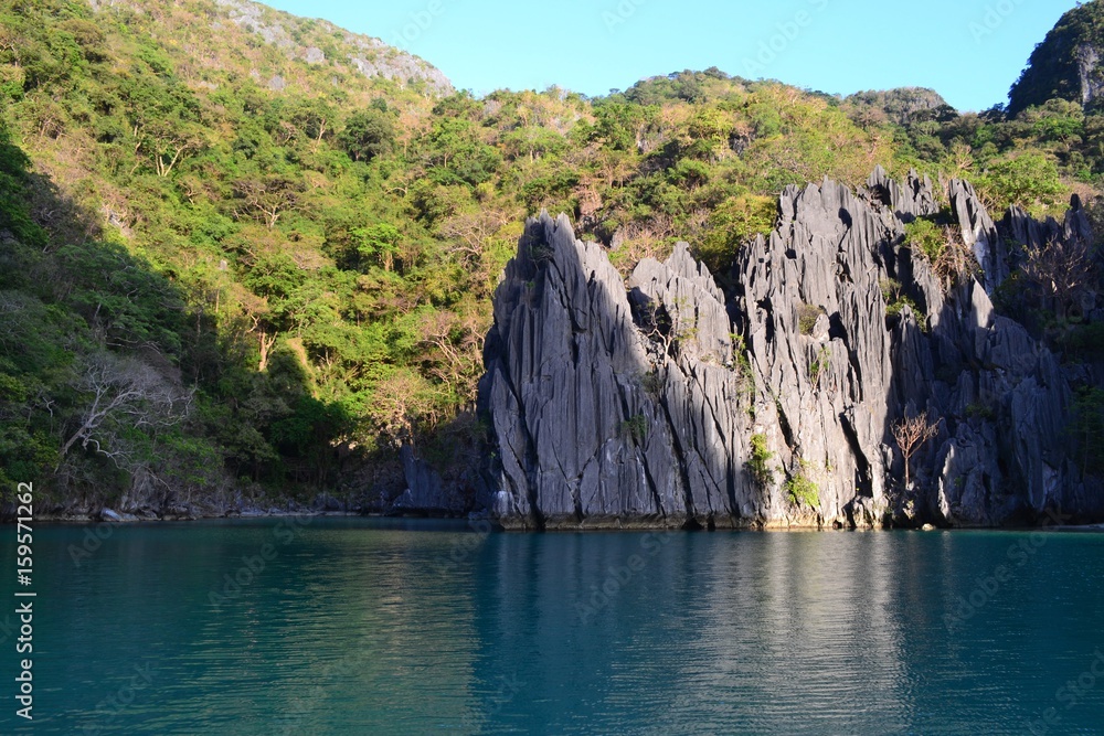 Beautiful Lagoon with limestone rocks in the Philippines