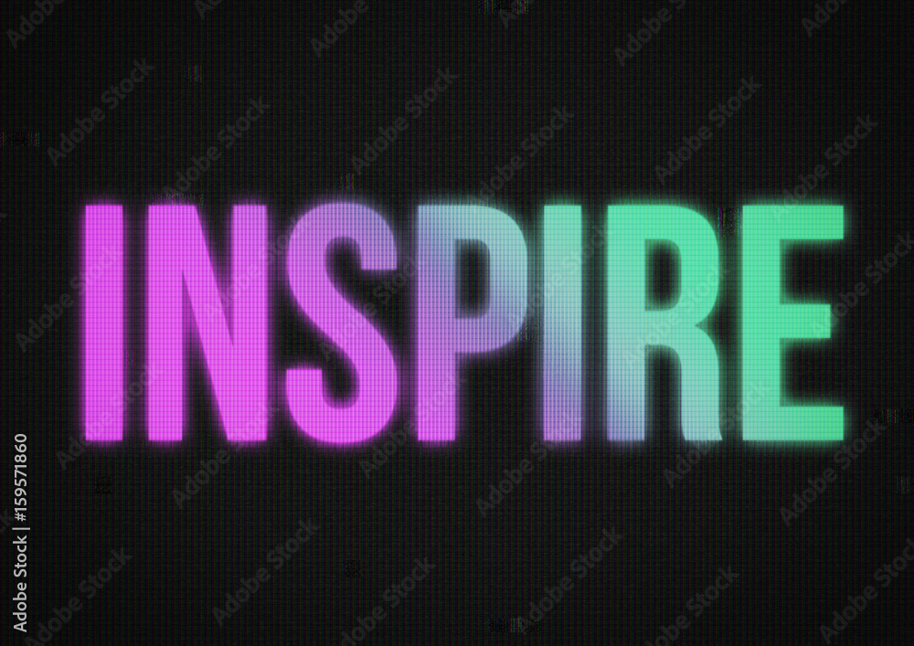 Word inspire on dark screen with glitch old tv effect.