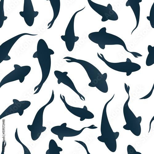 Seamless pattern with fish silhouette swimming on light background. Vector illustration